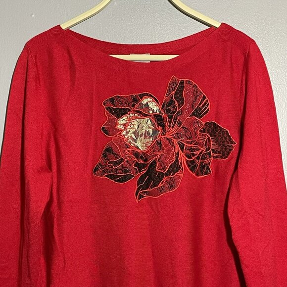 Chico Sweater Women Size 1 M Flower Embroidery Applique Patch Casual Comfy Boho - Picture 3 of 10